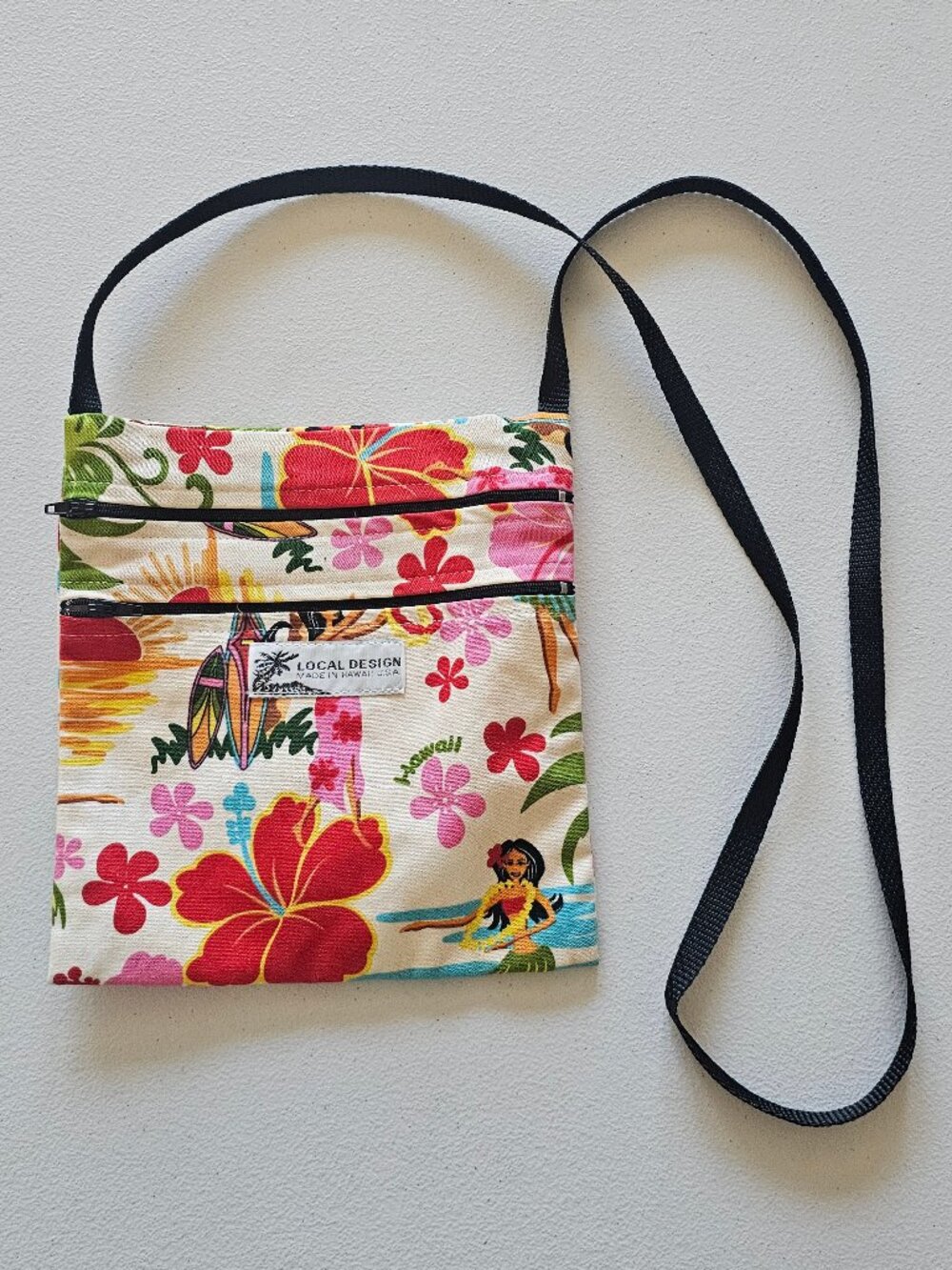 Local Design Floral Print 9" Crossbody Purse Bag| Double zip | Made in Hawaii